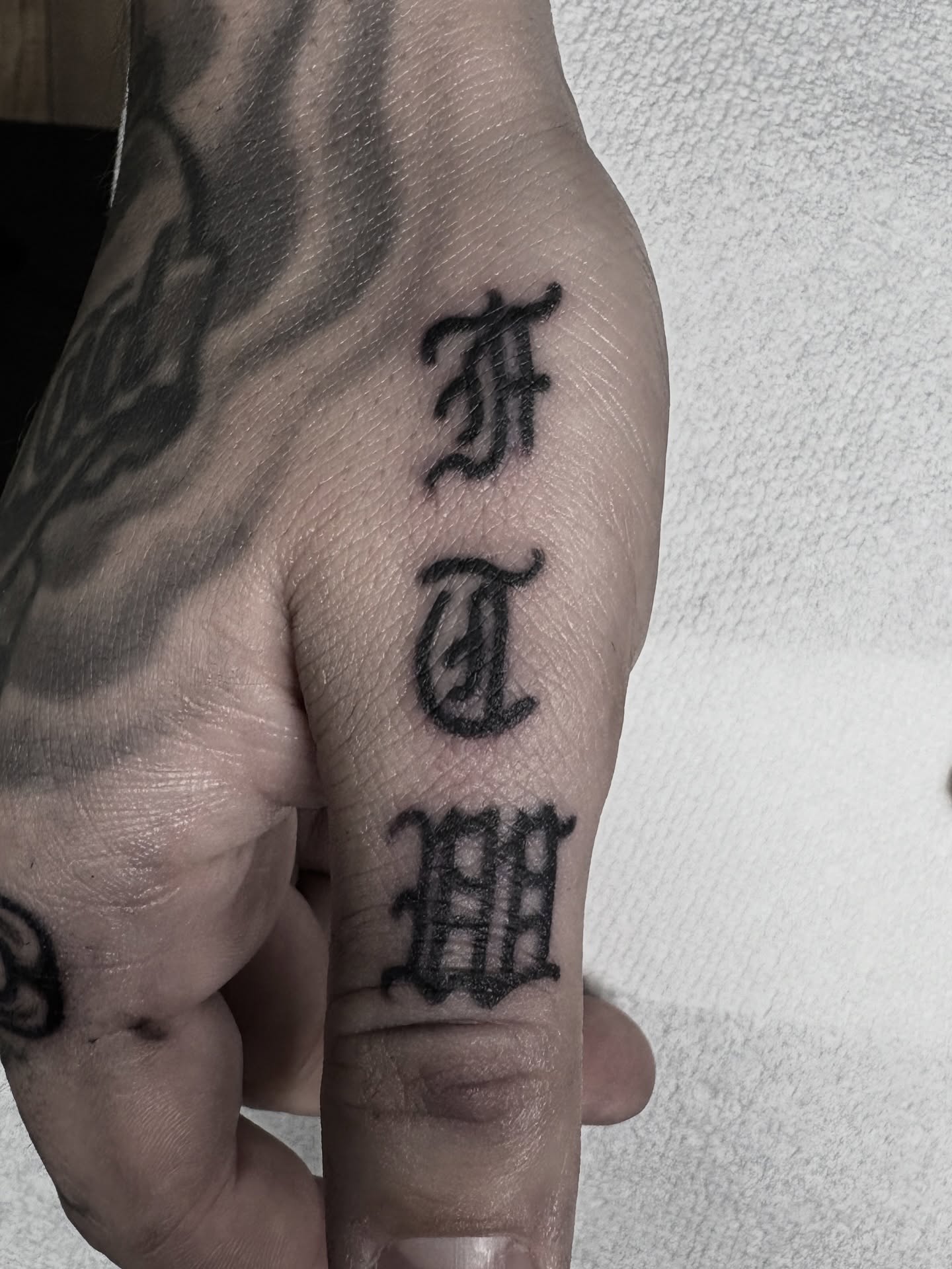 Chinese characters black and grey tattoo on the hand by π³πππ πΆπππππ