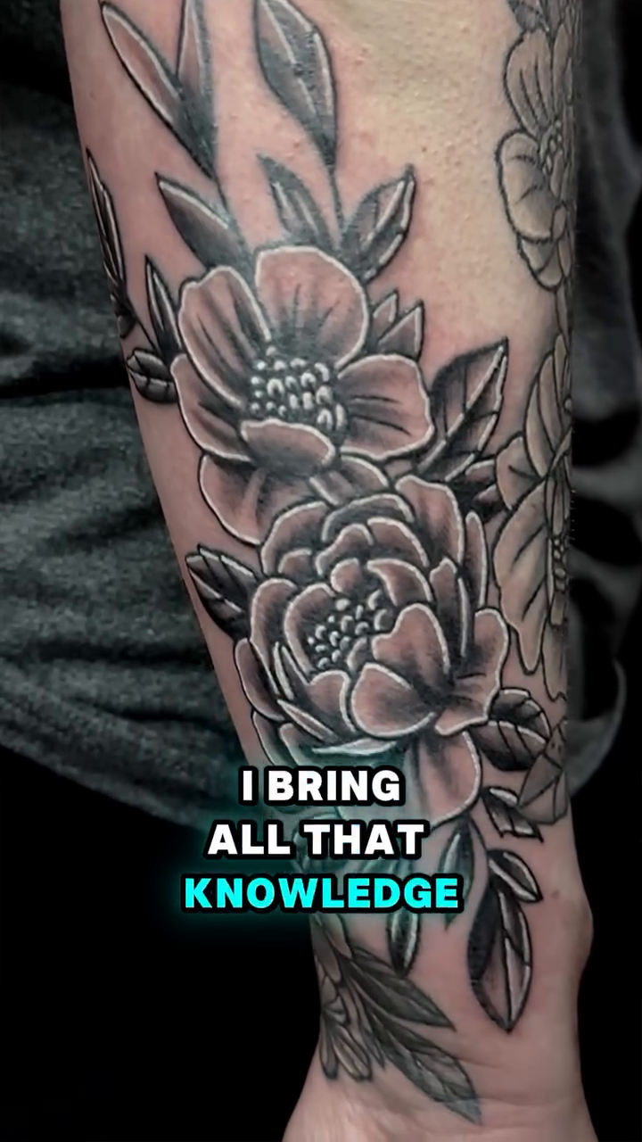 Floral arrangement dotwork tattoo on the upper arm by Anthony Guido