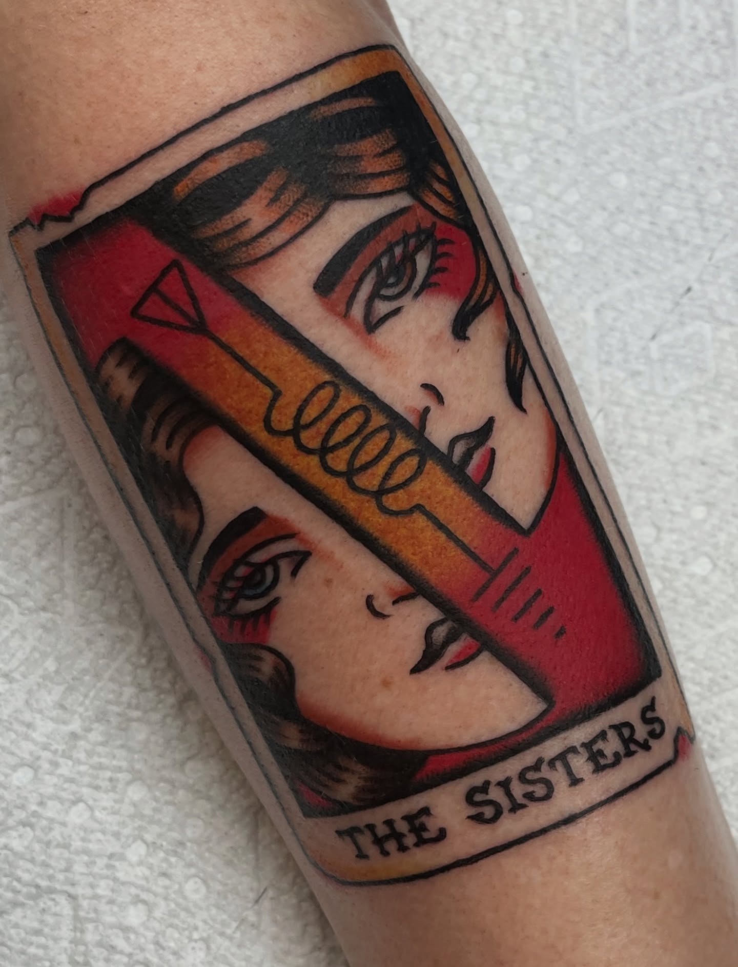 The sisters American traditional tattoo on the forearm by August B., Renton, Washington