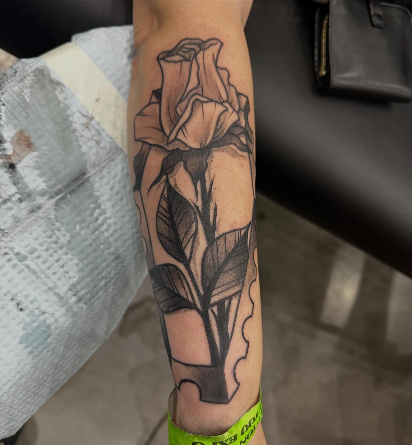 Rose black and grey tattoo on the forearm by mychaela ๐ฑ