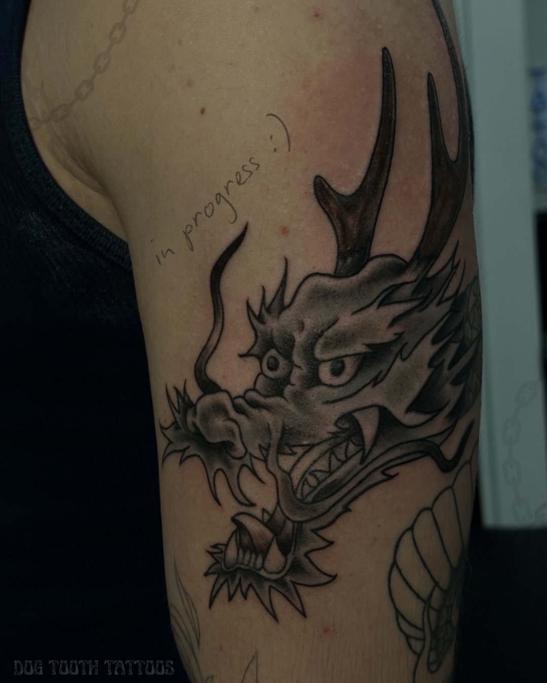 Tattoo by @dogtoothtattoos — black_and_grey