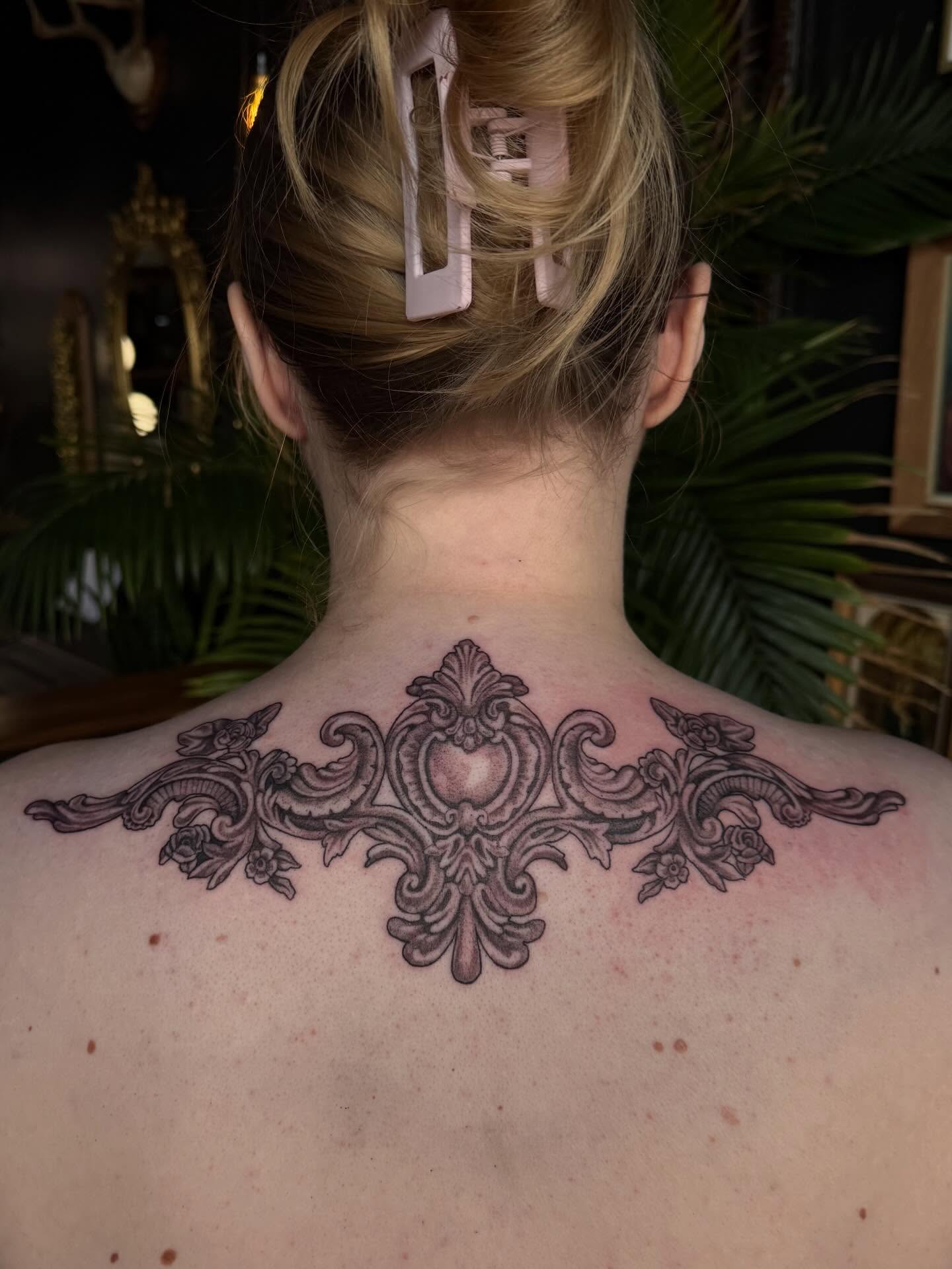 Ornamental design ornamental tattoo on the back by Cort Prescott 🕸 OKC Tattoo Artist, Oklahoma City, Oklahoma