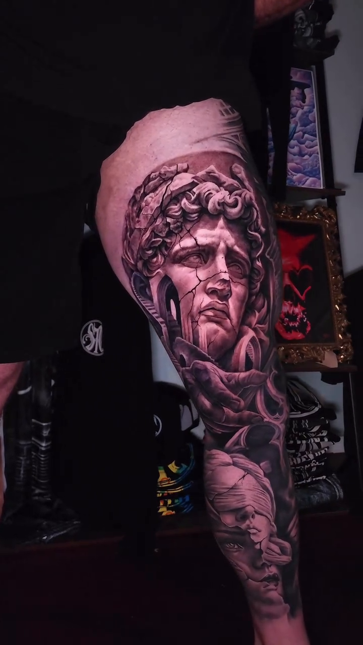 Bust of a classical figure realism tattoo by David R