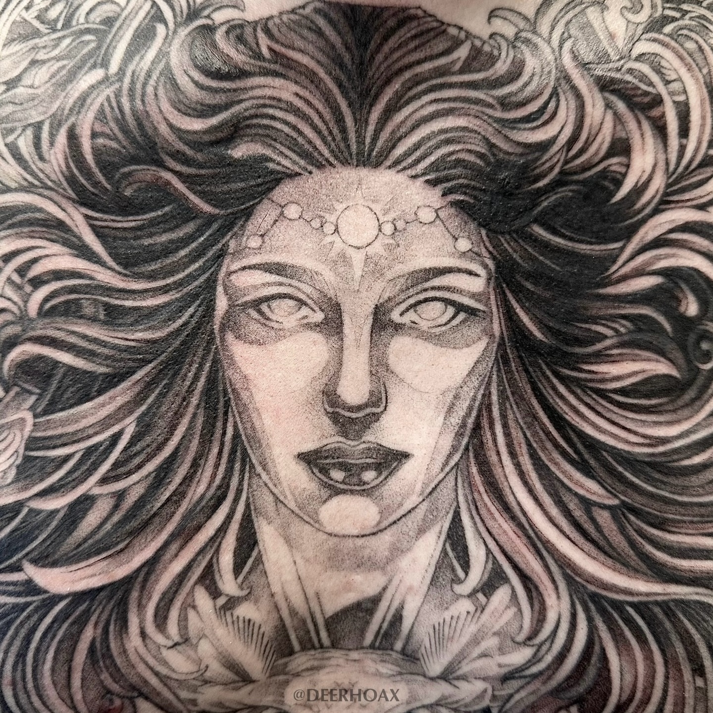 Tattoo by @deerhoax — black_and_grey