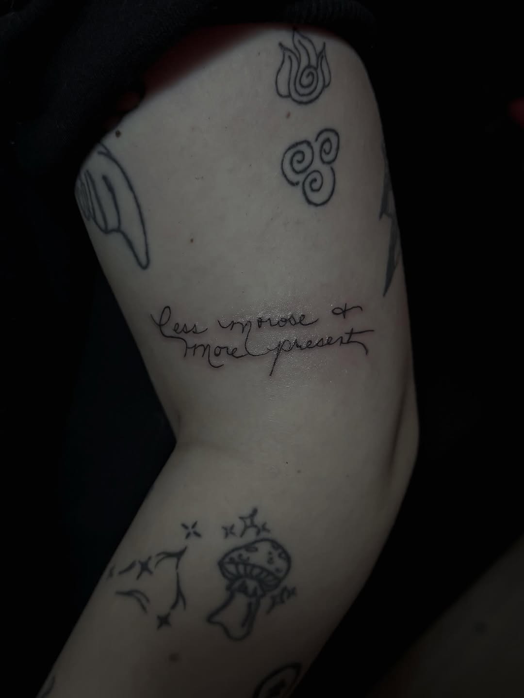 Script lettering with small illustrative elements lettering tattoo on the forearm by ☆ ciara ☆