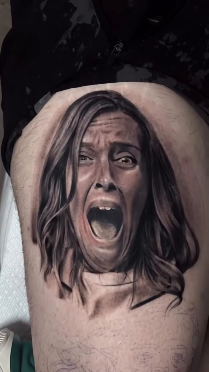 Screaming woman realism tattoo by Jazz