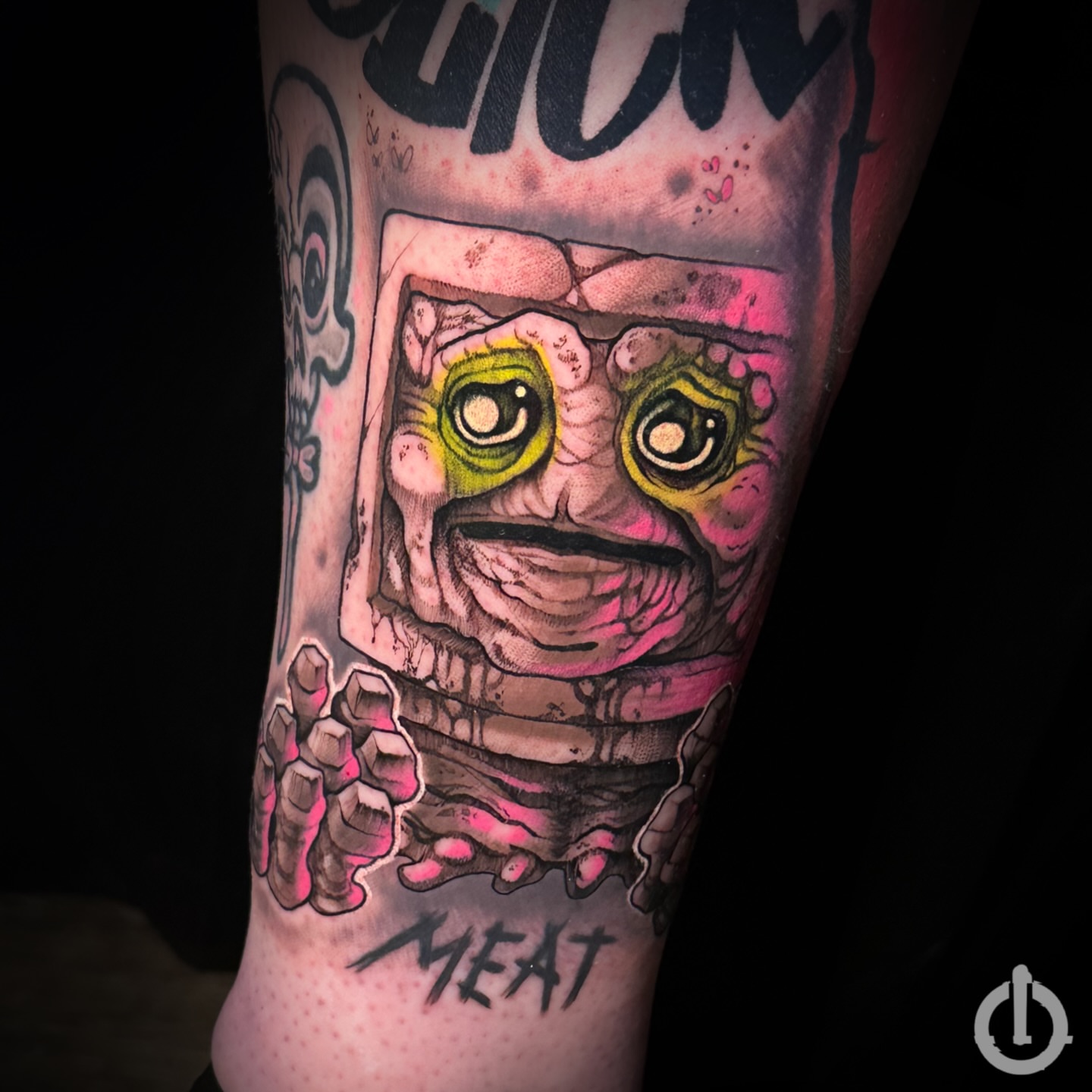Alien creature realism tattoo on the forearm by Skylar Mangrum