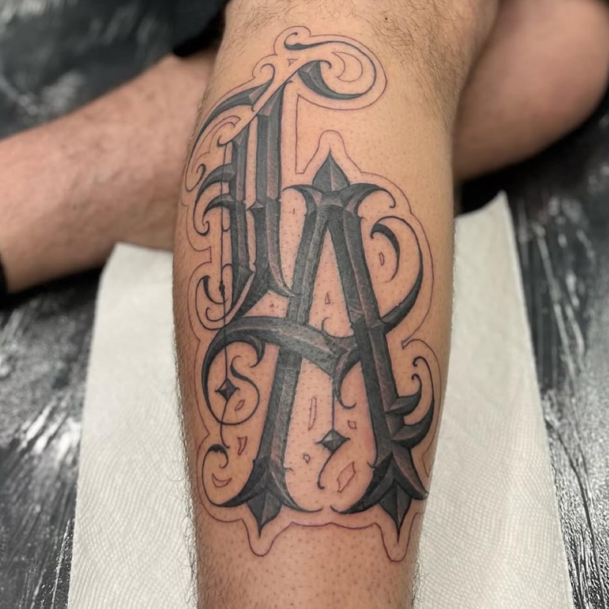 Gothic lettering tattoo on the forearm by @nickysix86