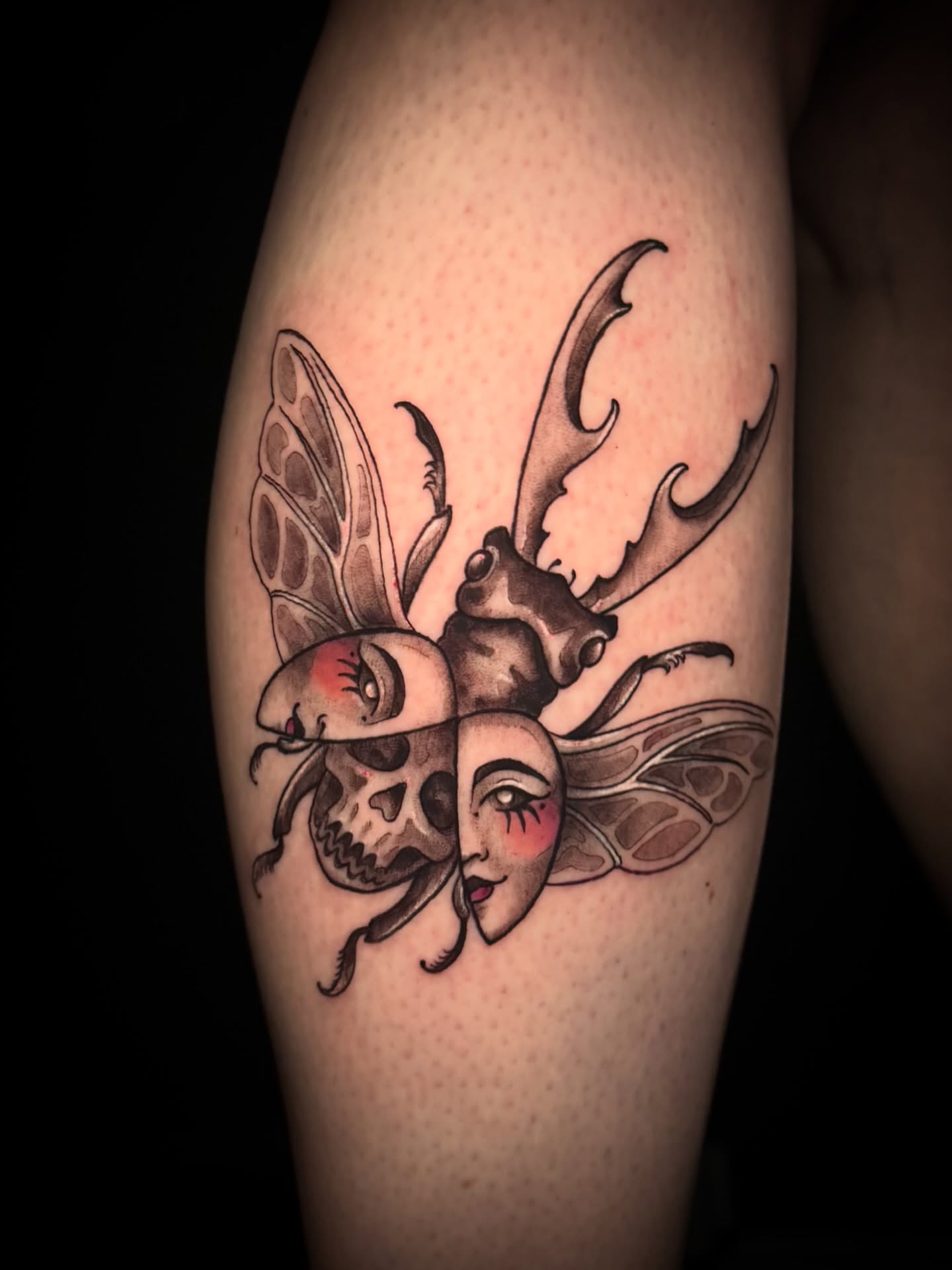 Insect faces neo-traditional tattoo on the forearm by M A D I E I N S P A N I E R π¦ tattoos