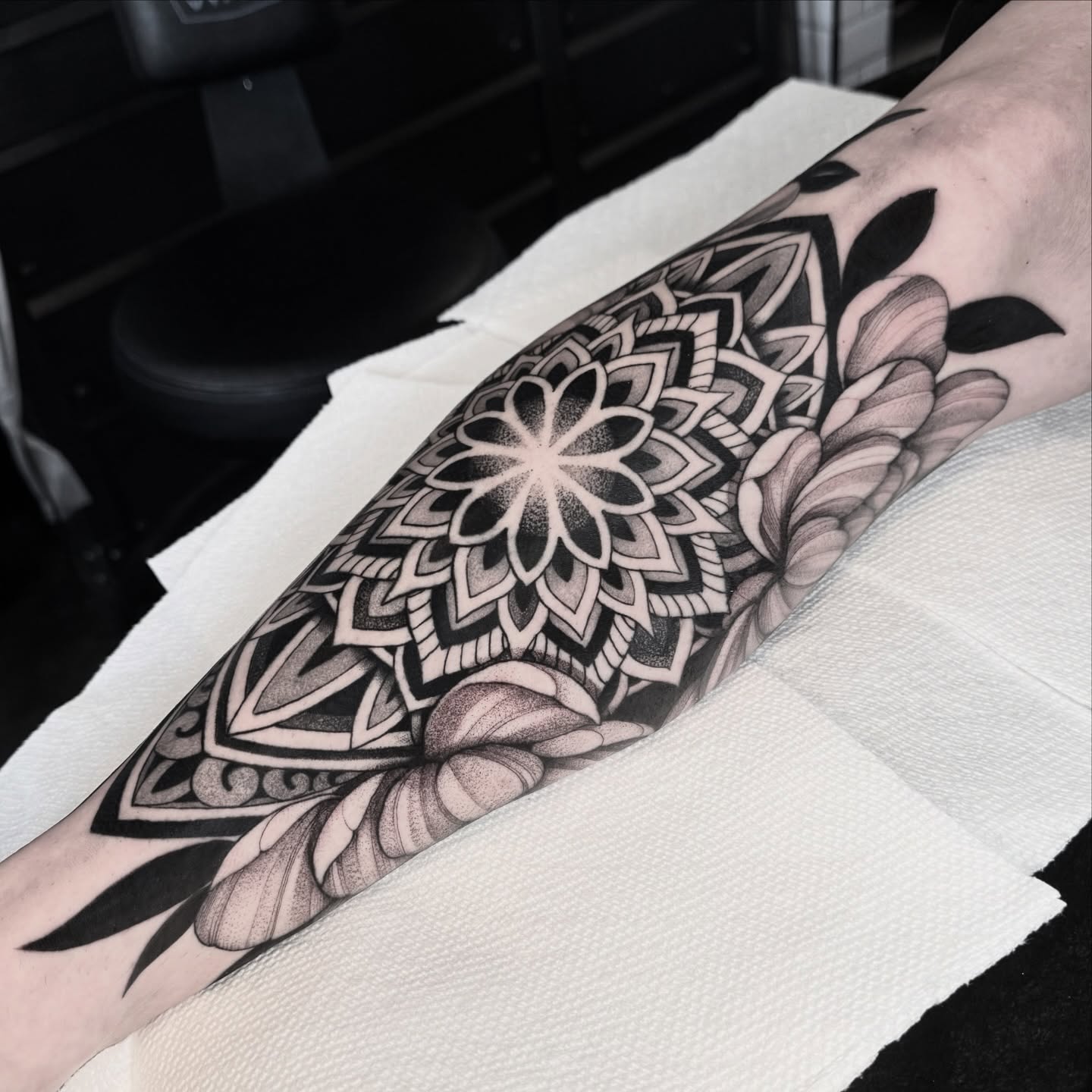 Tattoo by @ninjakixxtattoo — geometric, black_and_grey