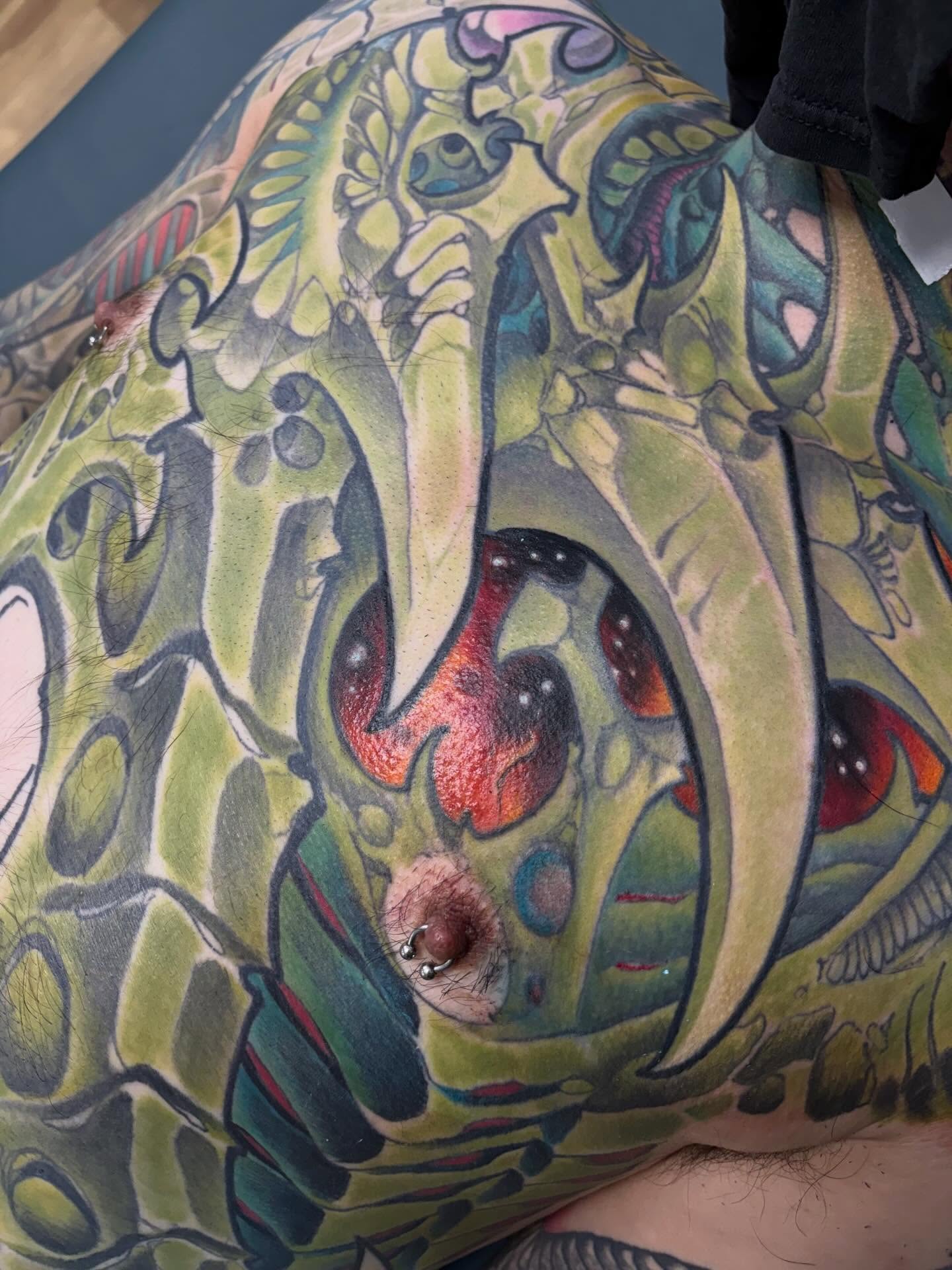 Abstract nature dotwork tattoo on the thigh by Rene Chavira