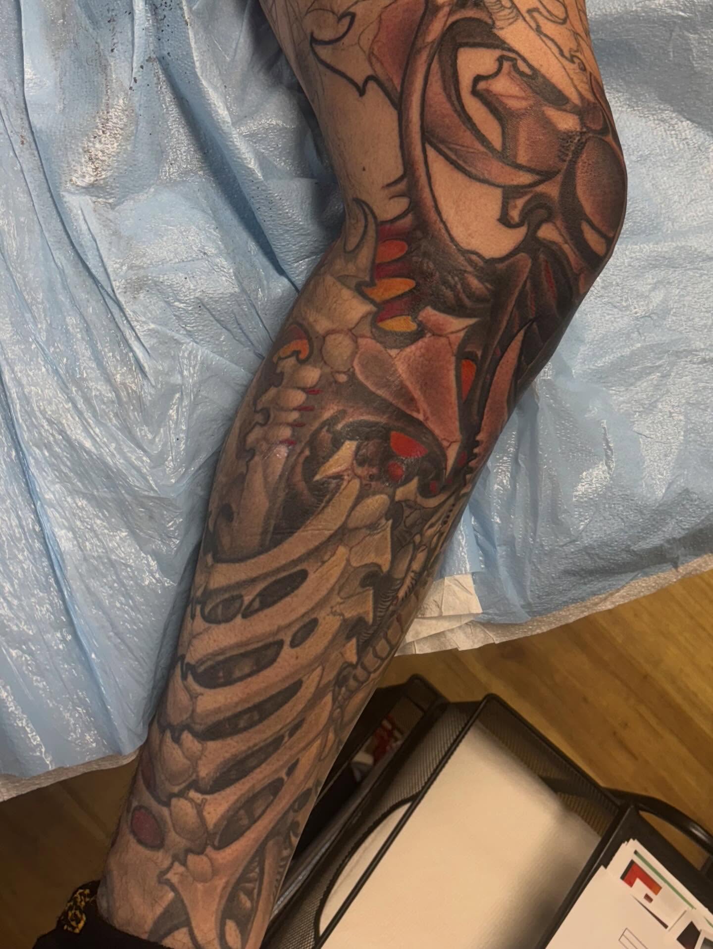 Skeleton realism tattoo on the forearm by Rene Chavira