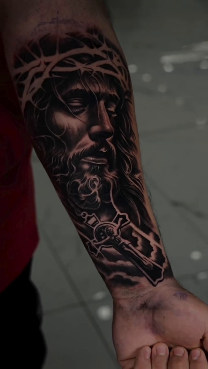 Jesus Christ realism tattoo by Anthony Maya