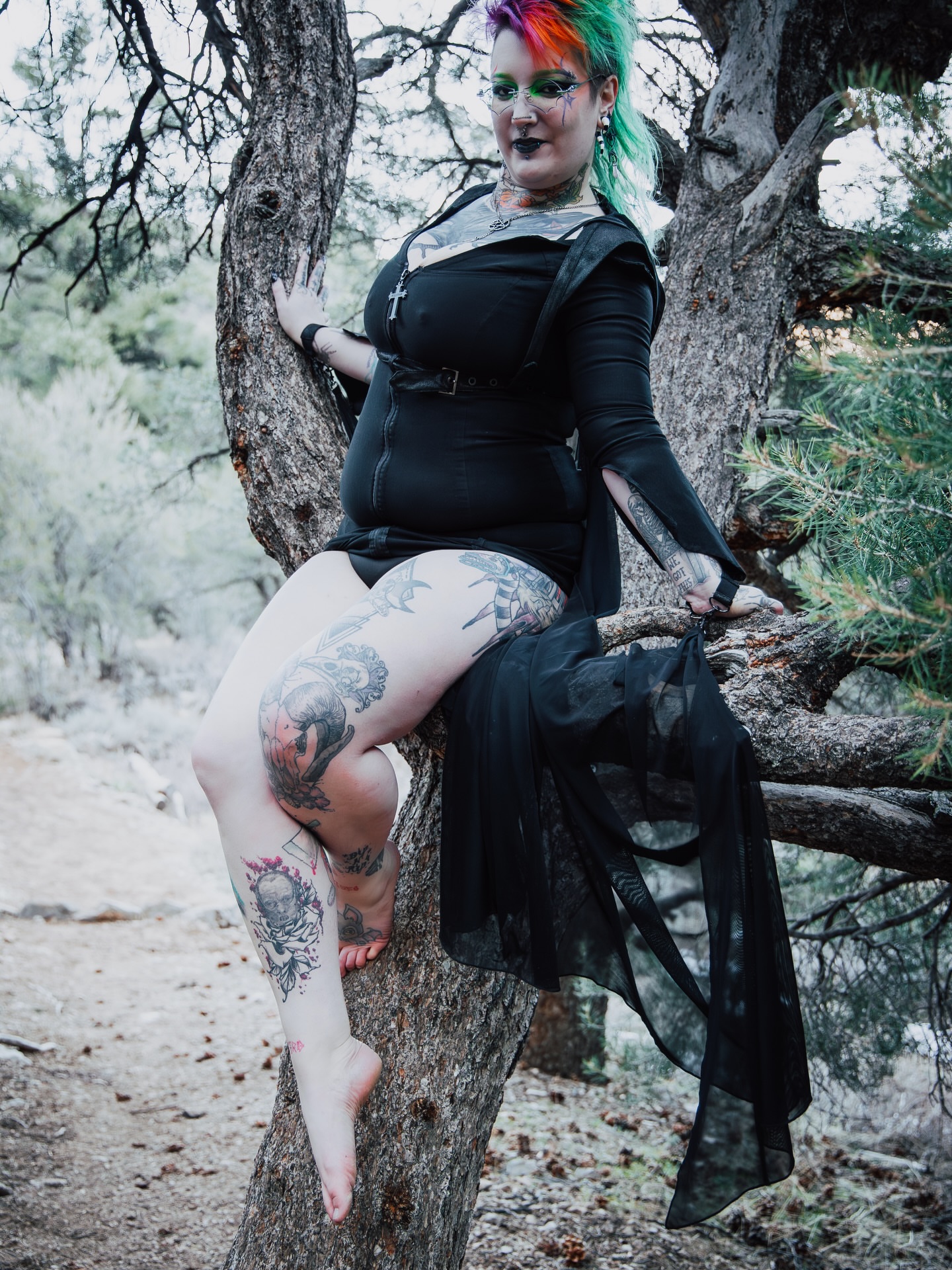 Tattooed legs black and grey tattoo on the thigh by Stephanie Comito-Stephens