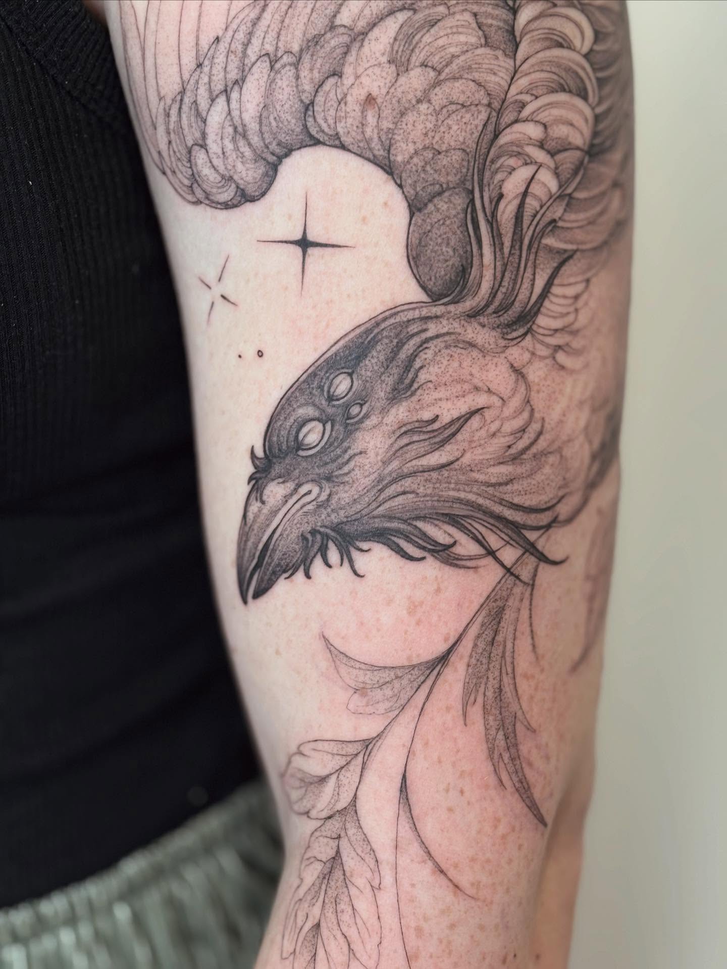 Crow realism tattoo on the forearm by vaprol tattoo ✧ Boston