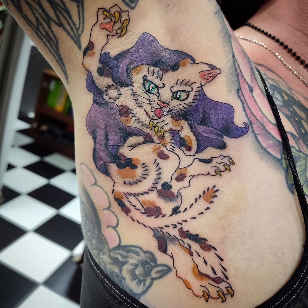 Cat American traditional tattoo by Julie MacDonald