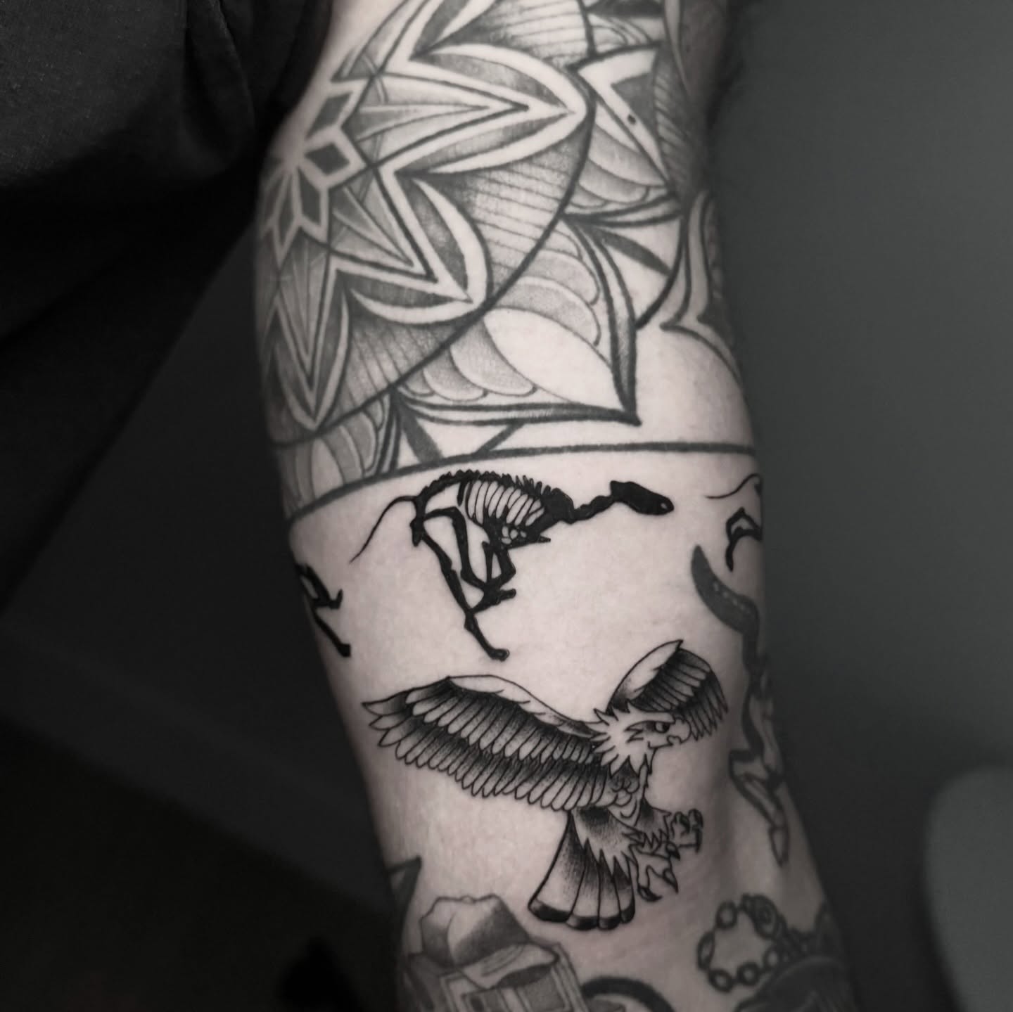 Eagle black and grey tattoo on the forearm by ɪᴠᴏɴɴᴇ
