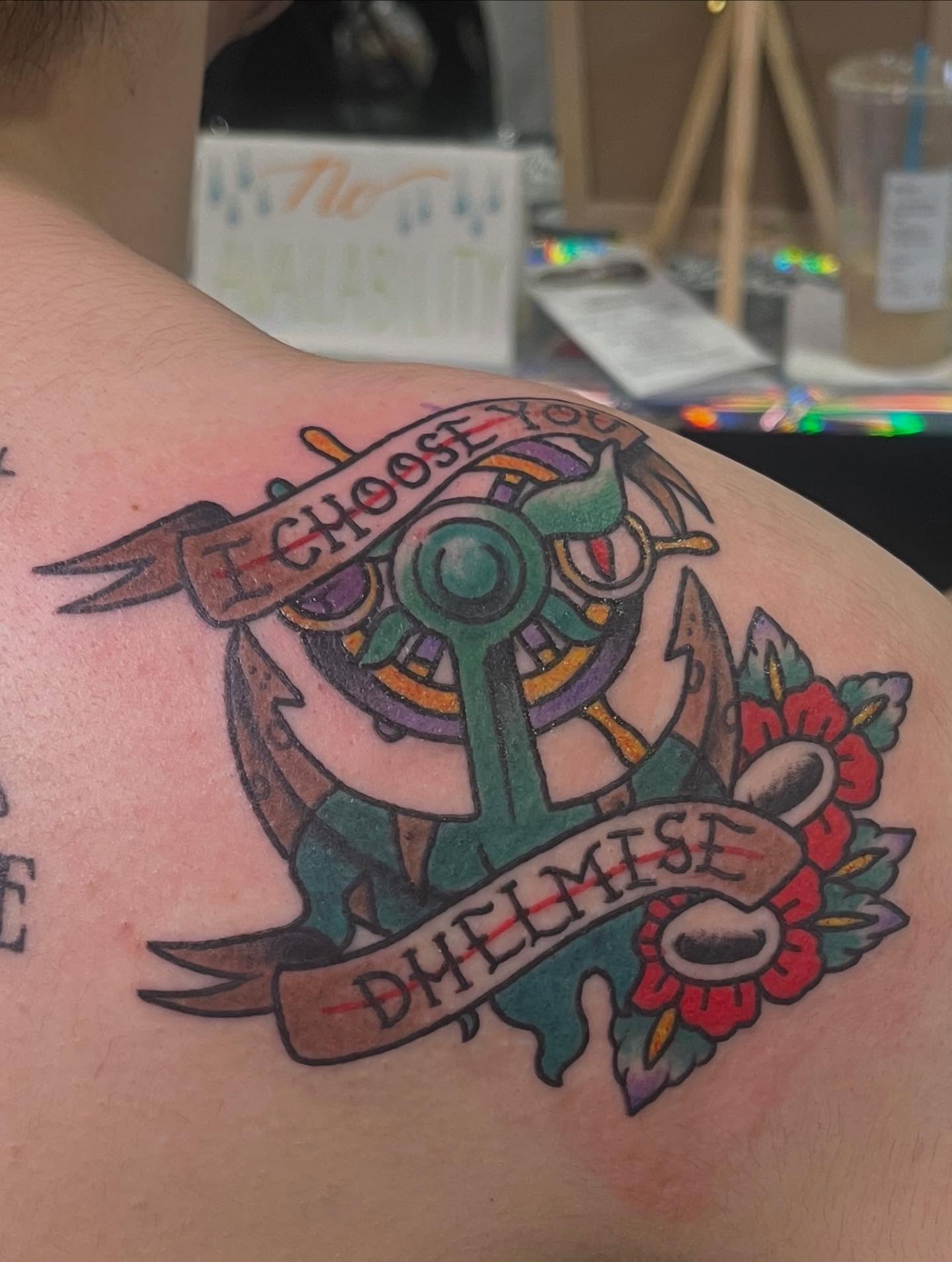 Zelda triforce American traditional tattoo on the shoulder by 🖤Jess Pereira🖤, Framingham, Massachusetts
