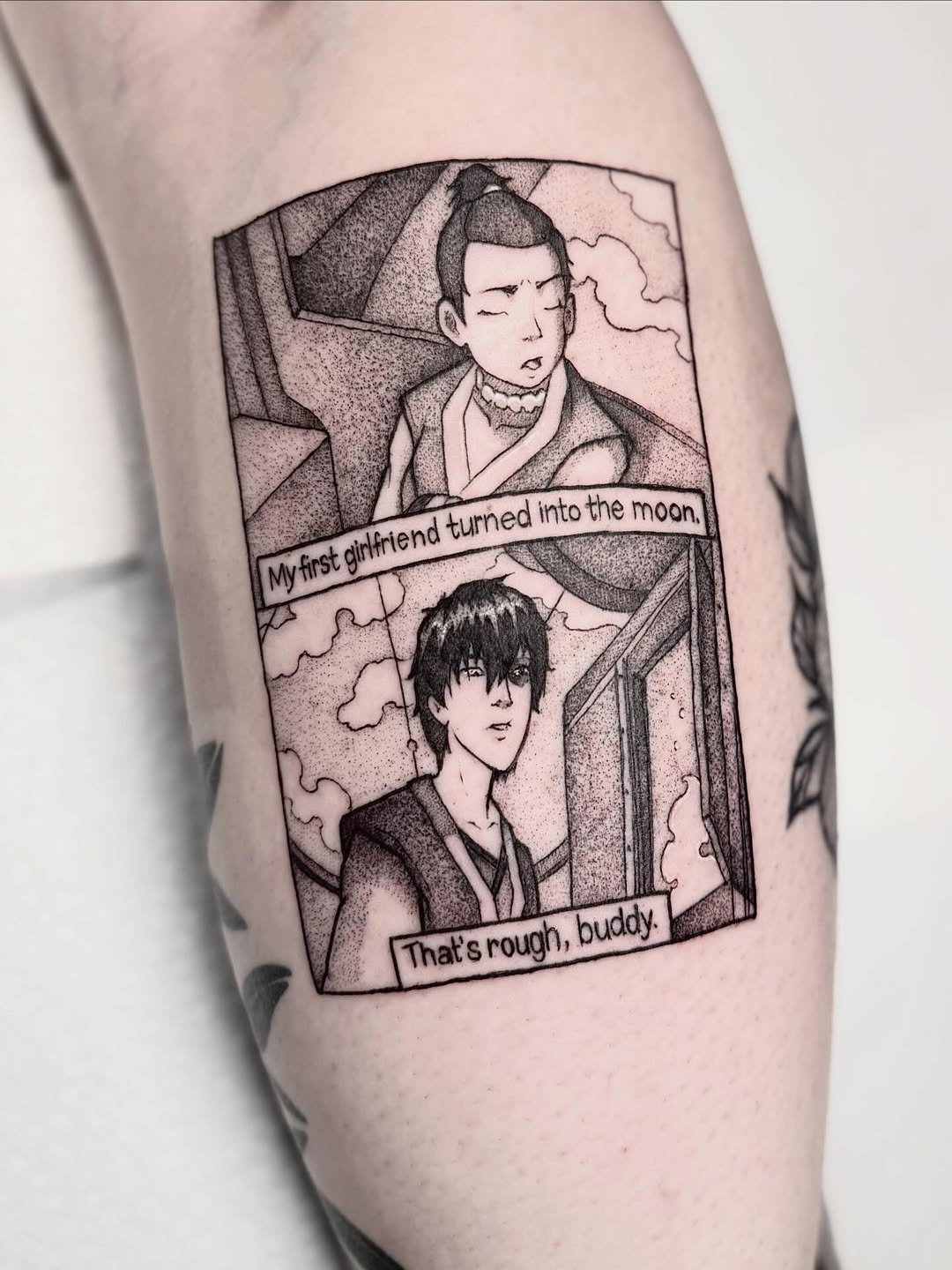 Tattoo by @anniebone_tattoo — illustrative, lettering_script