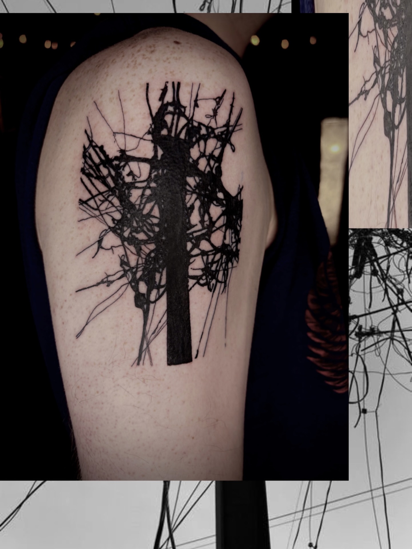Cross with branches black and grey tattoo on the shoulder by Dev