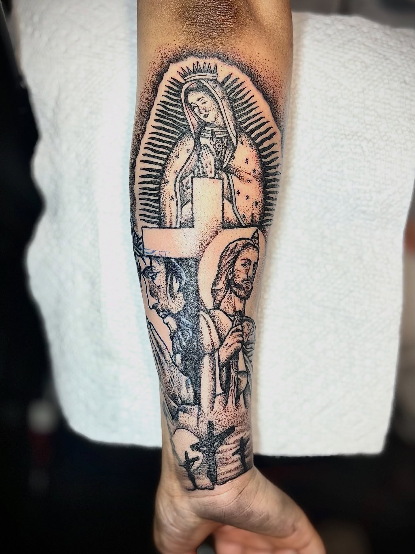 Tattoo by @cursedskintattoos — dotwork, black_and_grey
