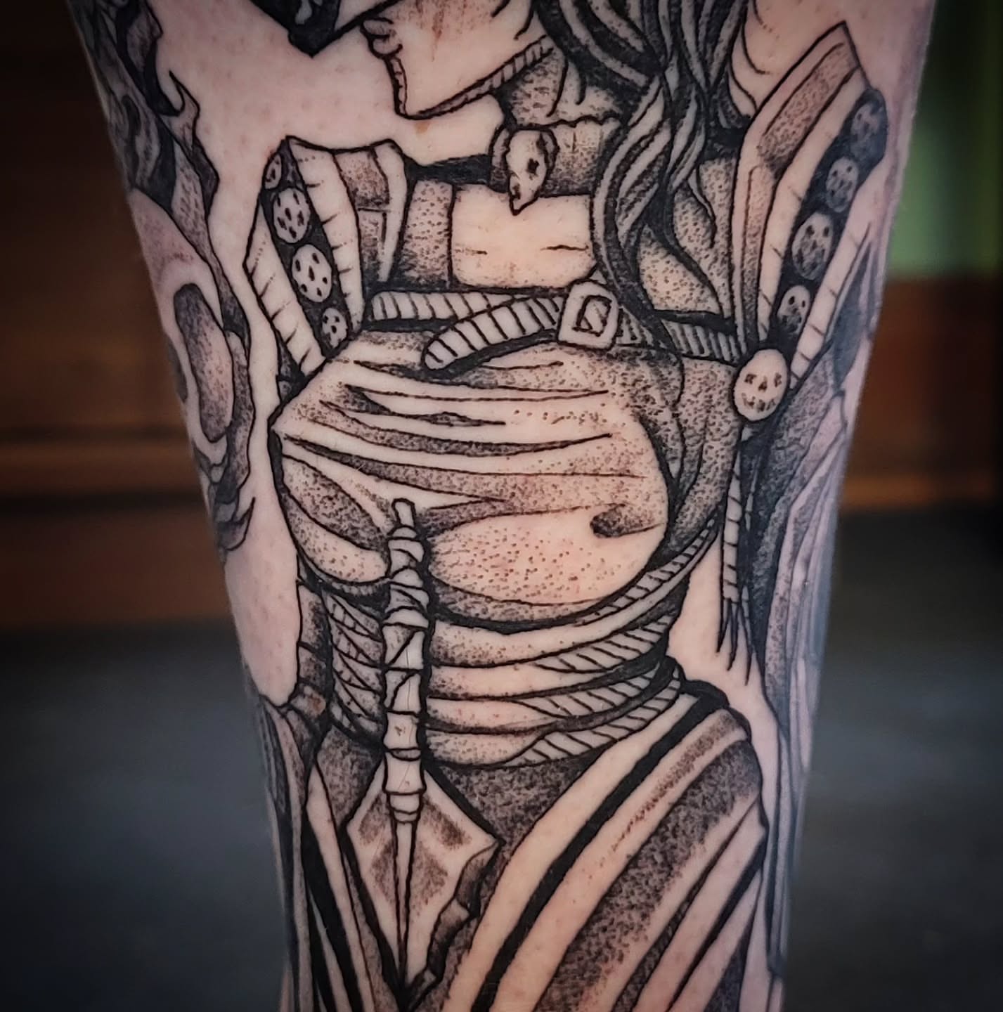 Mummy dotwork tattoo on the leg by brockton a f 💀