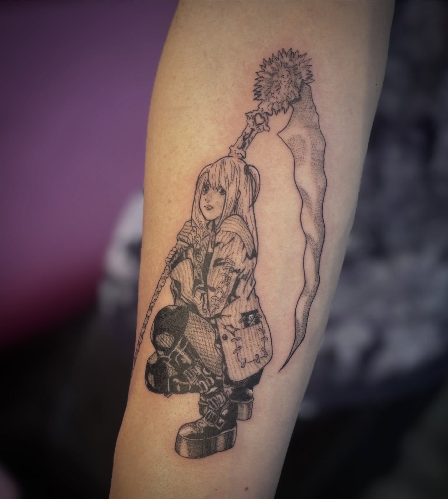 Tattoo by @neciatattoo — dotwork, anime