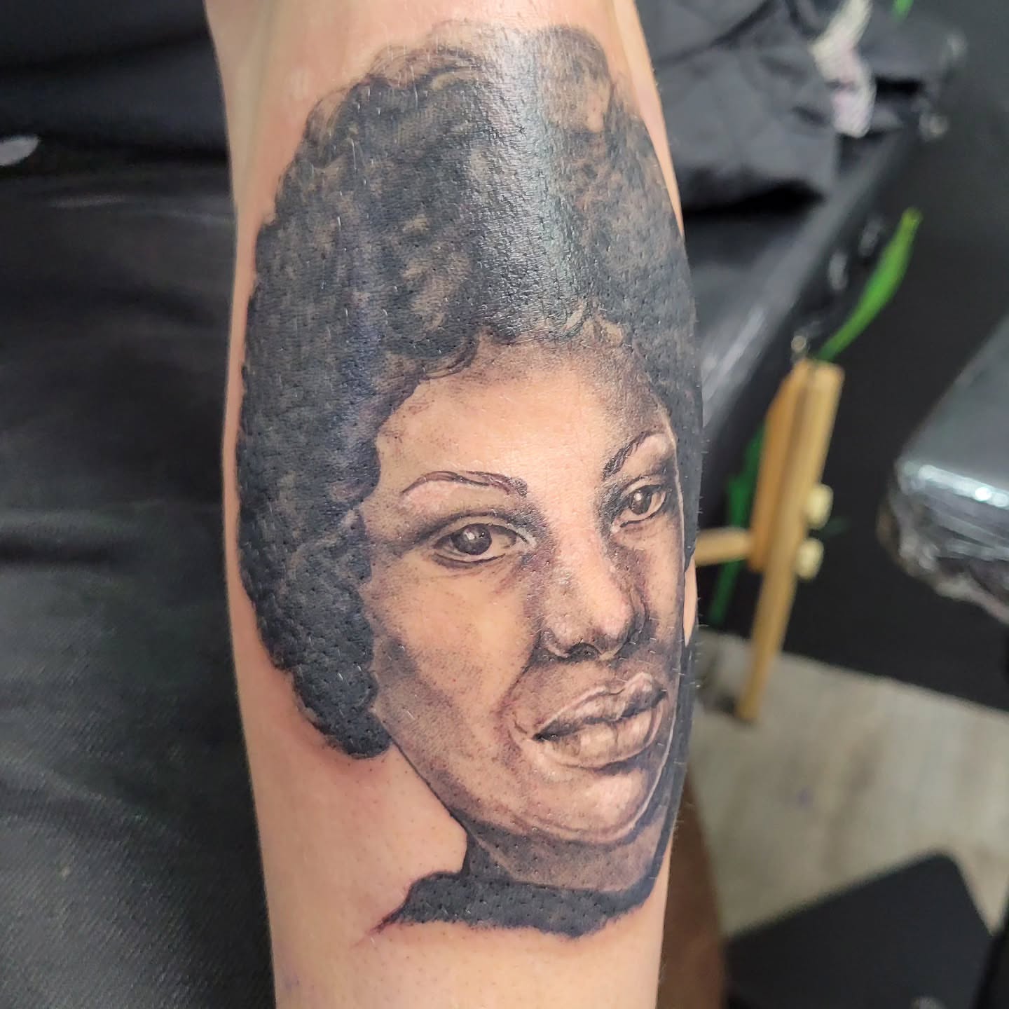 Portrait realism tattoo on the forearm by LolaCat🐉