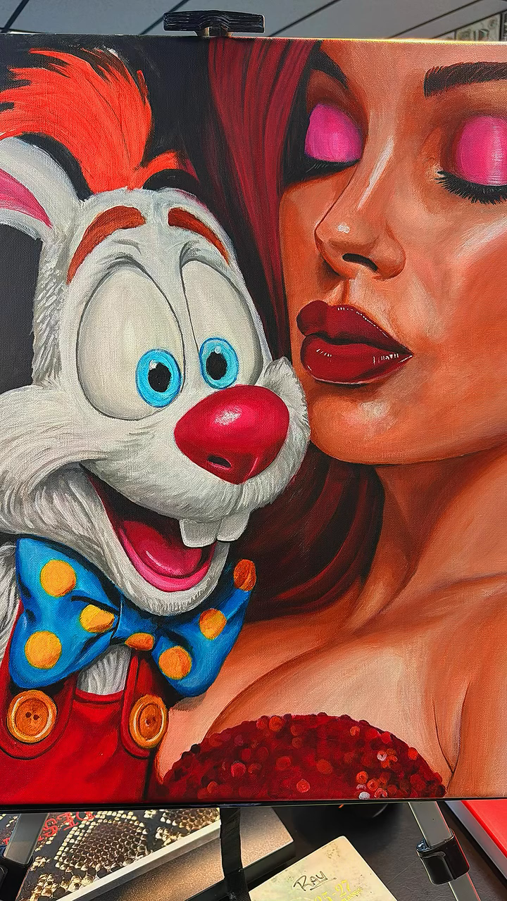 Roger Rabbit and Jessica Rabbit realism tattoo by Don Peddicord