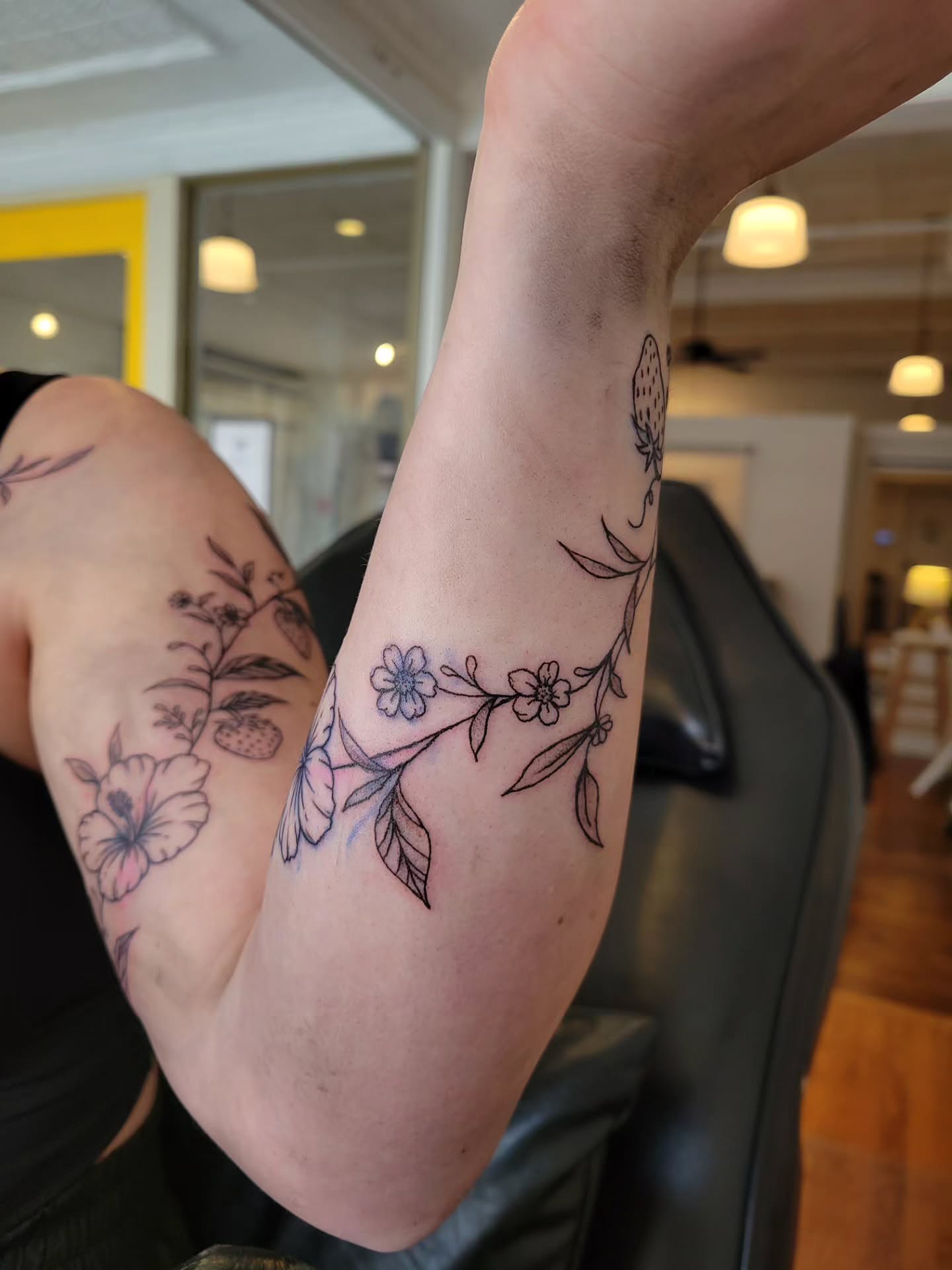 Floral vine fine line tattoo on the forearm by Solstice Tattoos by Savannah Sadler (future, Salisbury, North Carolina