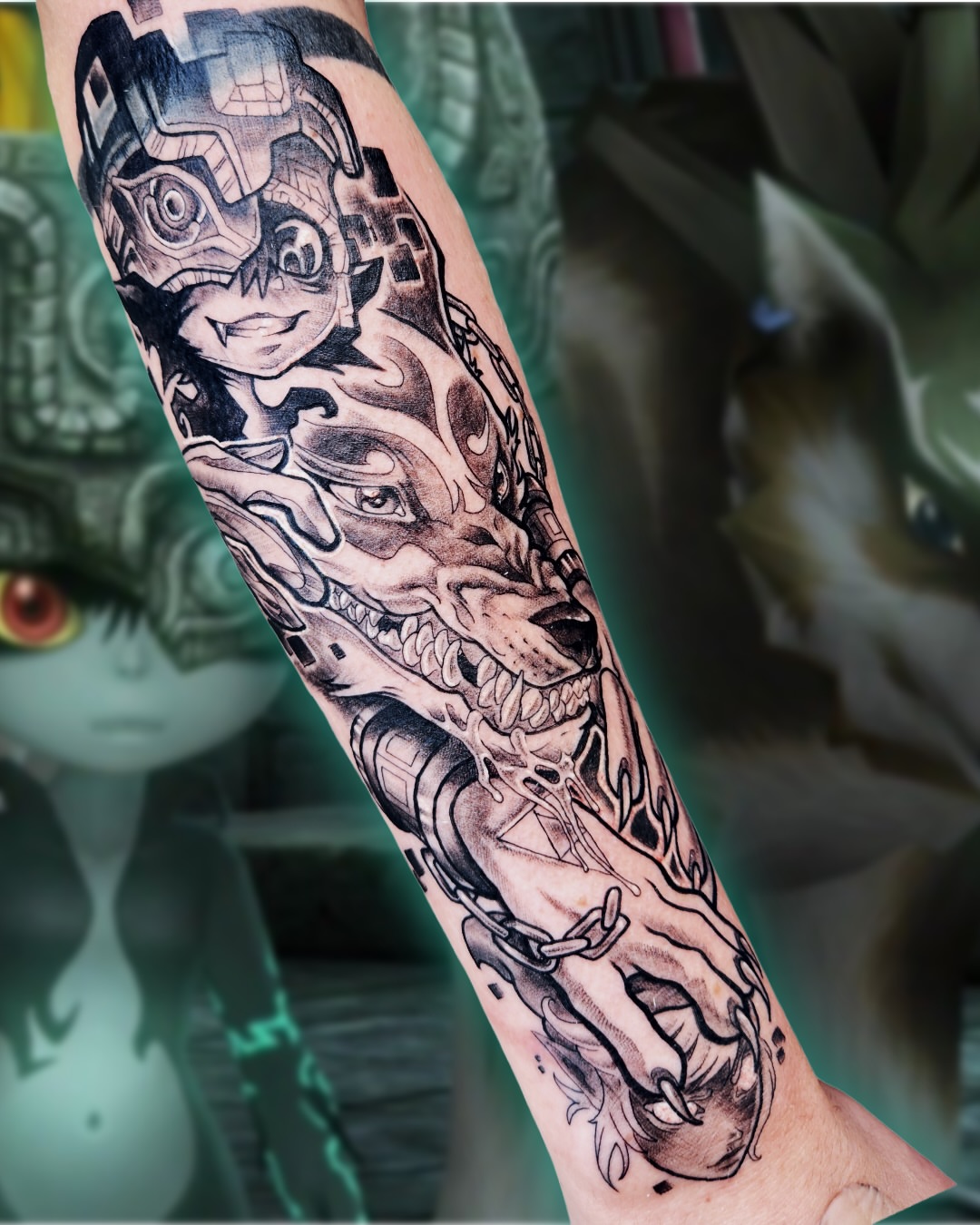 Tattoo by @narliehoodman — black_and_grey, anime