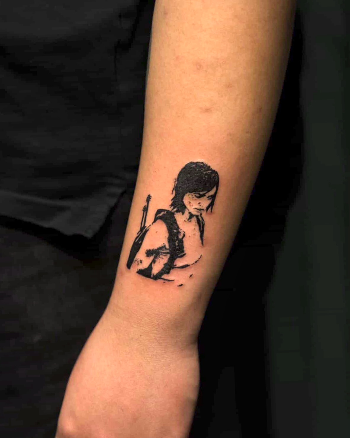 Woman with gun black and grey tattoo on the forearm by alyssa ⋆₊ ♱