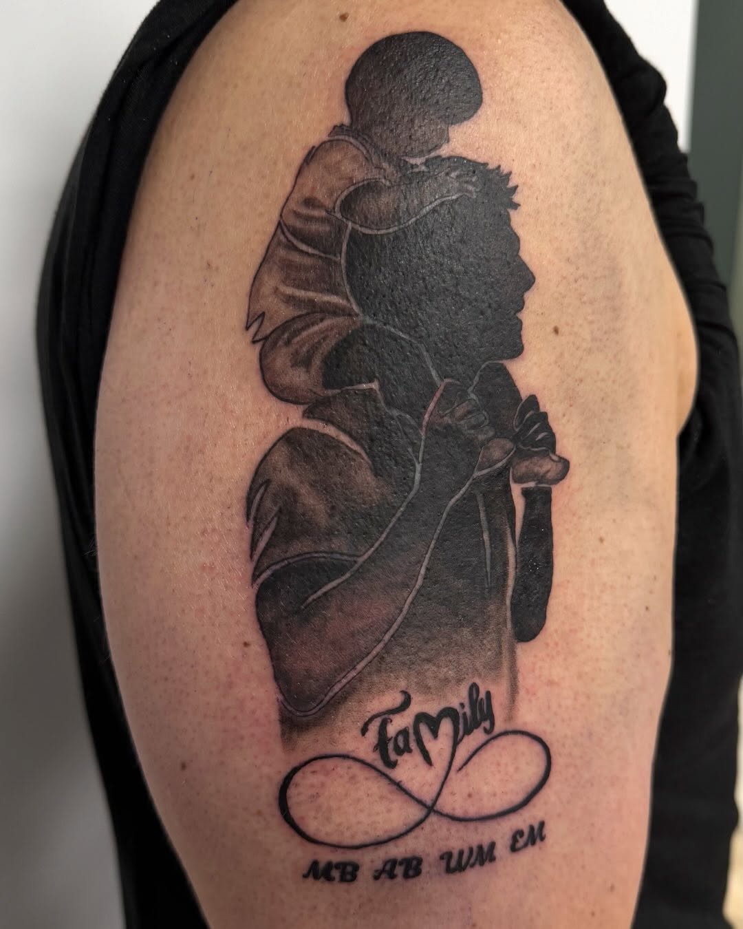 Family realism tattoo on the shoulder by Bailee