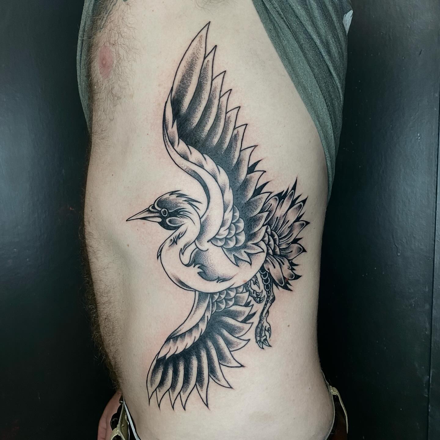 Bird dotwork tattoo on the forearm by Jonah