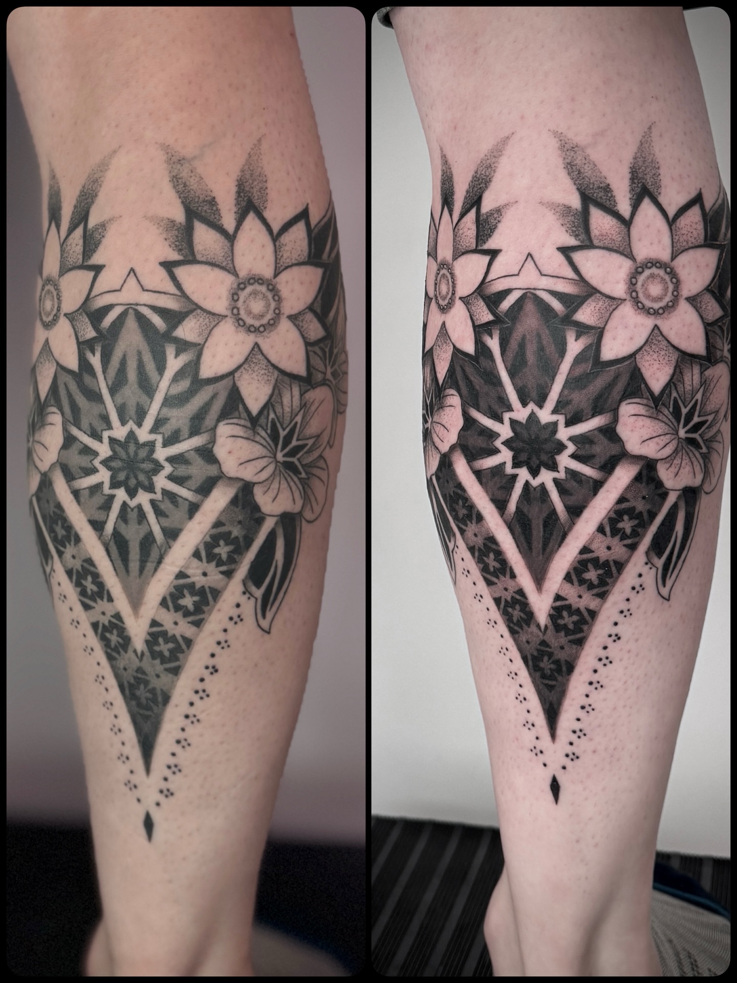 Tattoo by @ghostriverart — dotwork, geometric