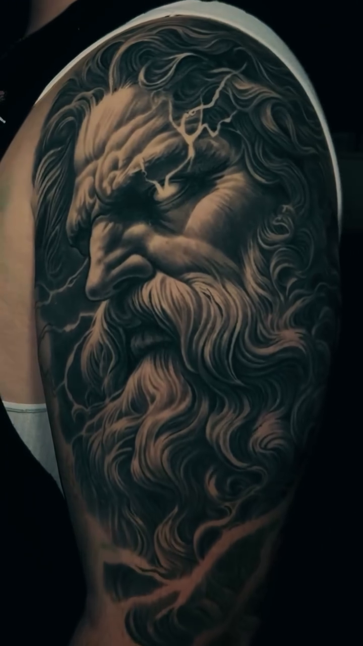 Portrait of Zeus realism tattoo on the back by ππ―ππ³π¦π° πππͺπ¬π«π±