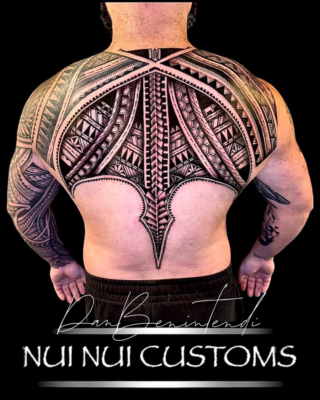 Tribal backpiece tribal tattoo on the back by Dan Benintendi l Polynesian Tattoo, Fort Worth, Texas