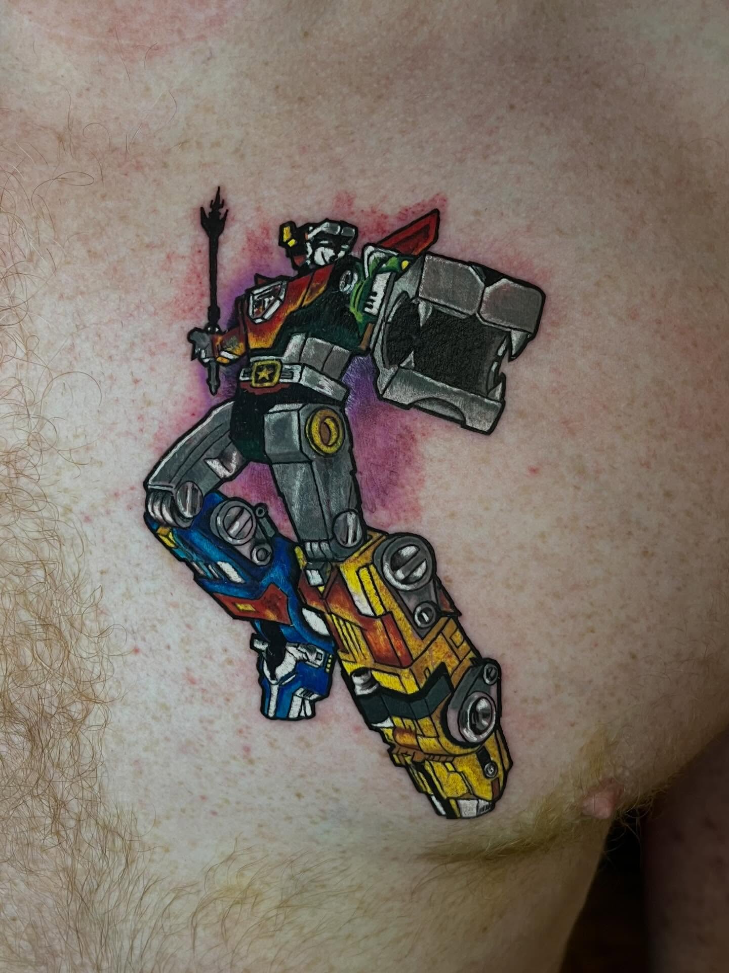 Transformer robot new school tattoo on the thigh by Lenny Paul - Ohio Tattoo Artist, Canton, Ohio
