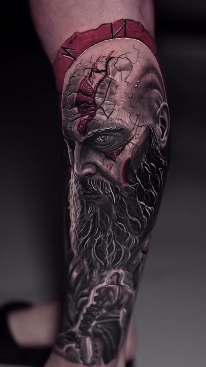 Kratos from God of War realism tattoo by Francis nieves, Miami, Florida