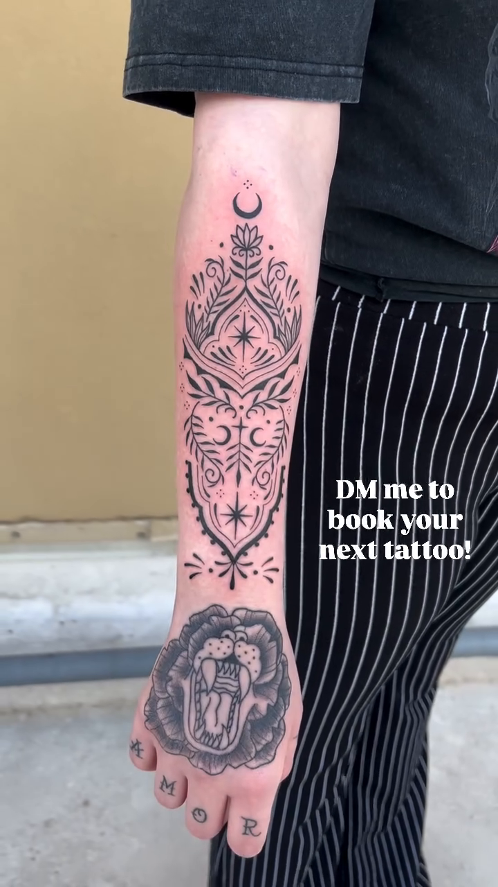Ornamental tattoo on the forearm by ๐ Michelle ๐