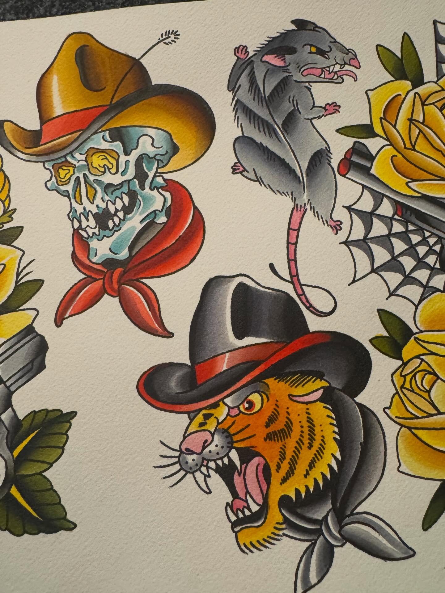 Tattoo flash sheet American traditional tattoo by Mike Bean, Minneapolis, Minnesota