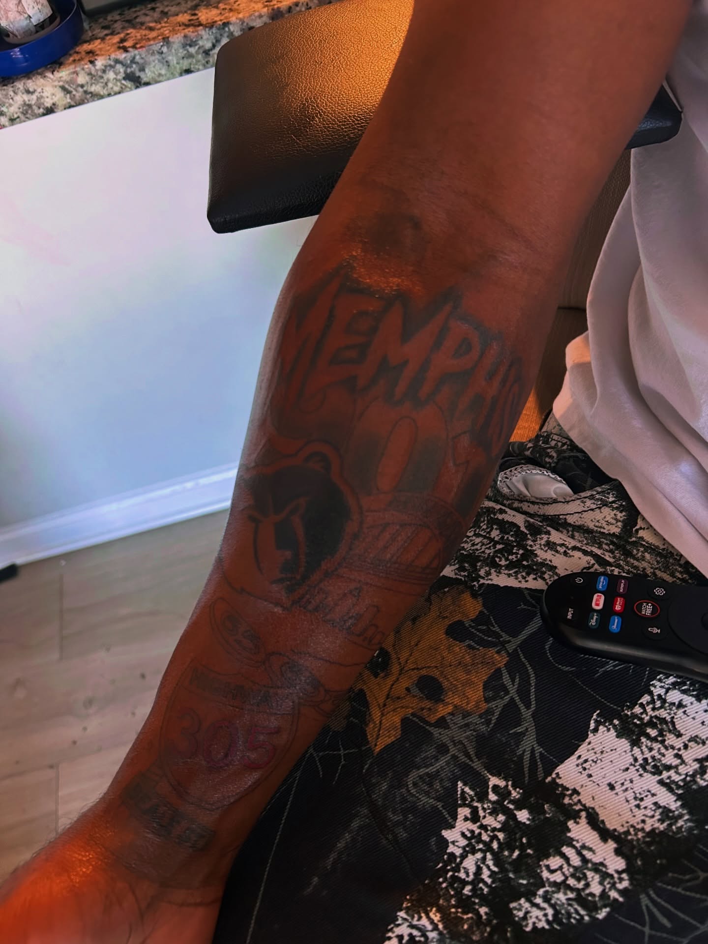 Memphis American traditional tattoo on the forearm by Tito Cross ❤️‍🔥