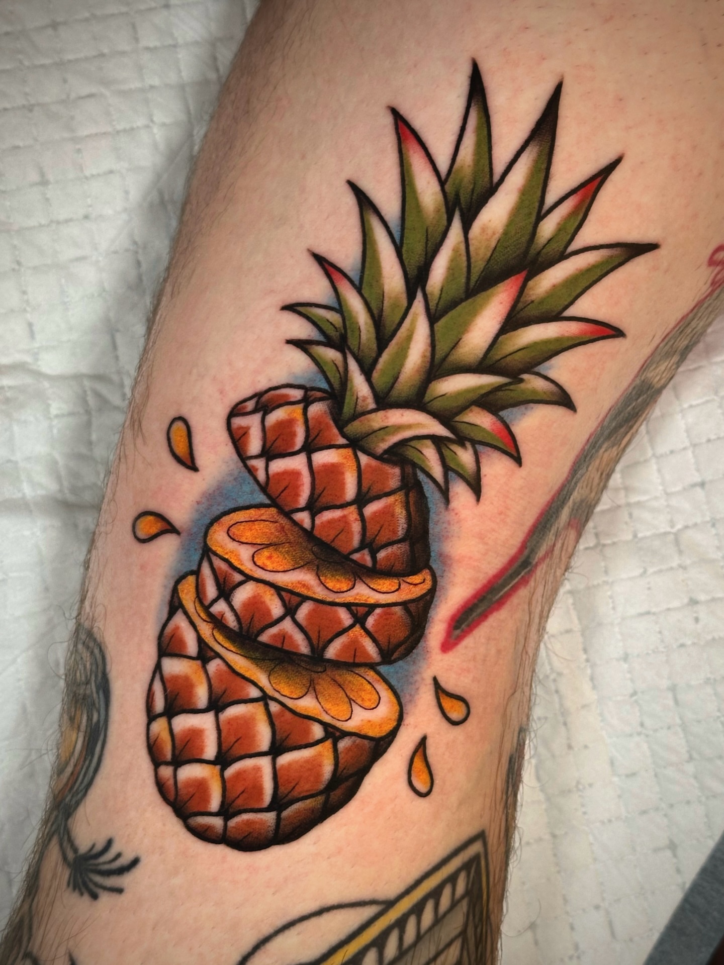 Pineapple American traditional tattoo on the forearm by Black and color tattoo!