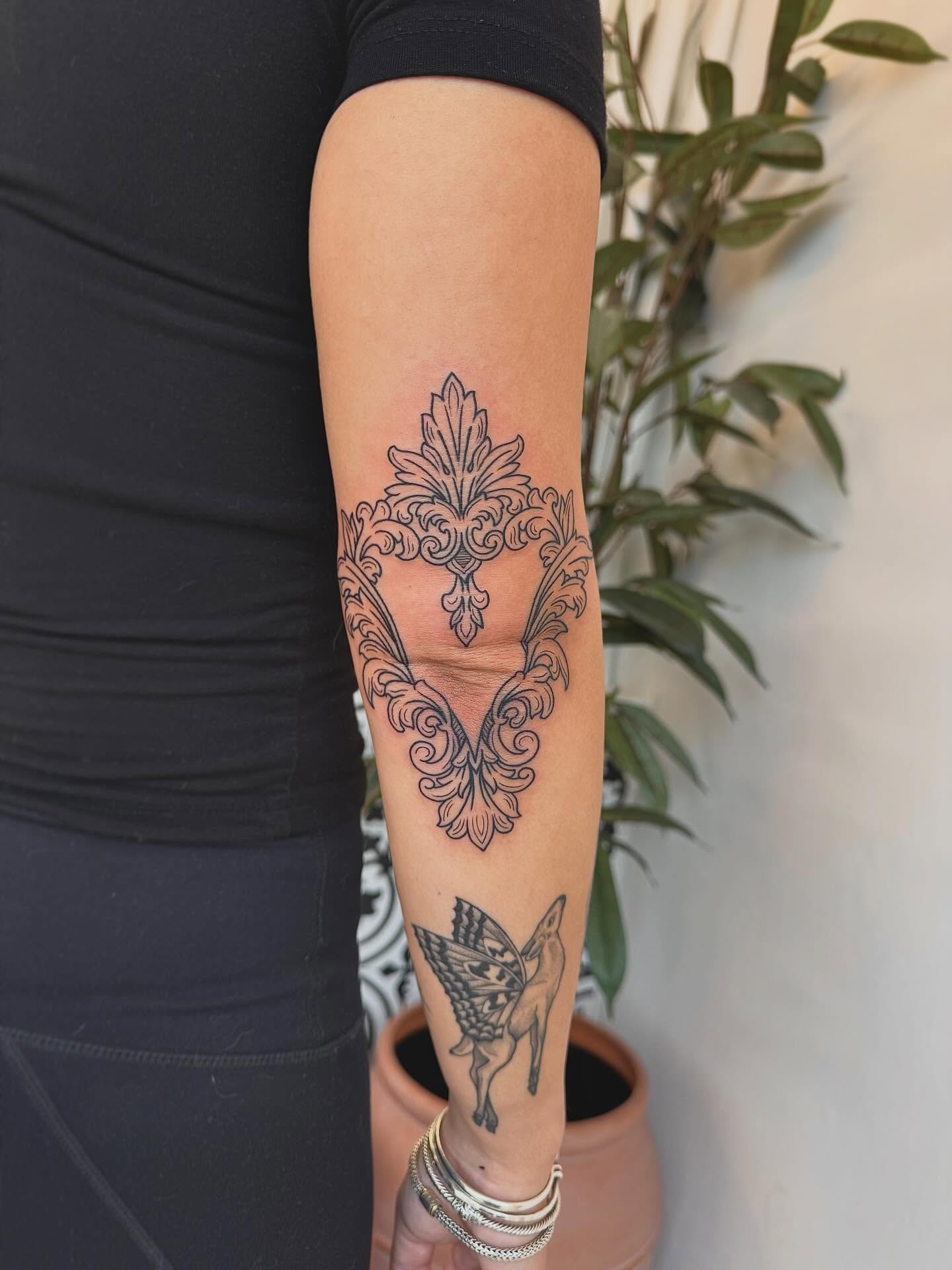 Ornamental design ornamental tattoo on the forearm by Stefany