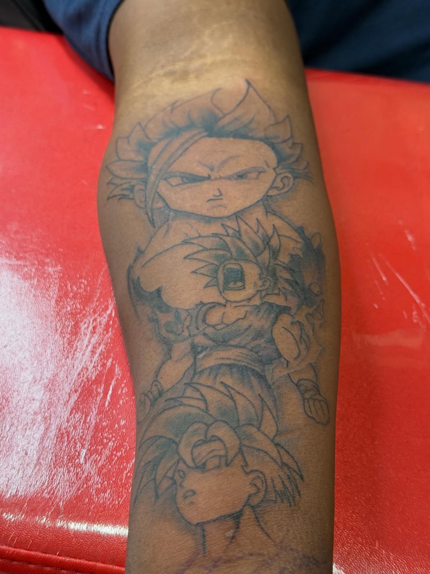 Dragon ball characters anime tattoo on the forearm by Jones Eric