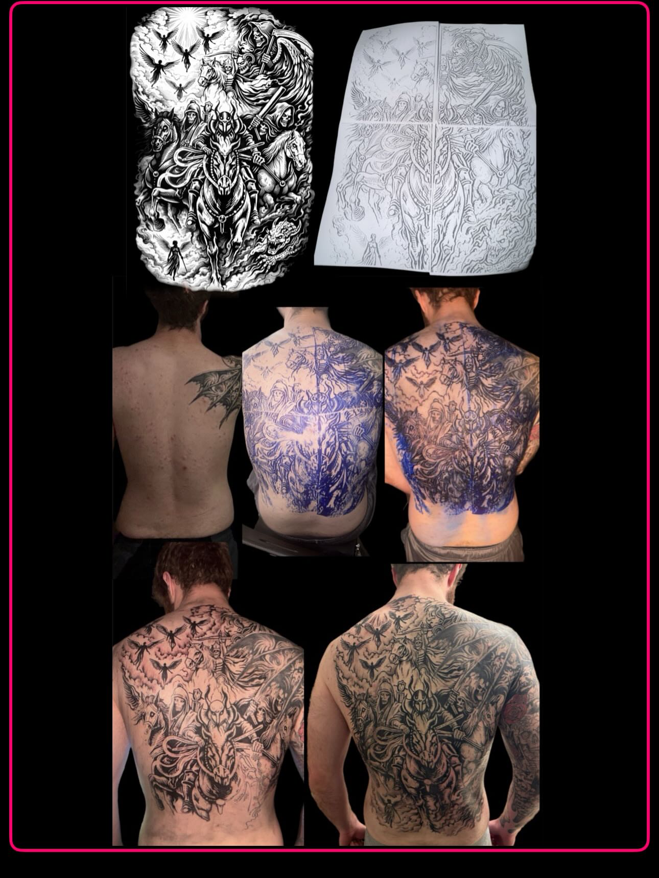 Battle scene neo-traditional tattoo on the back by Jihaad staley π¦, Charlotte, North Carolina