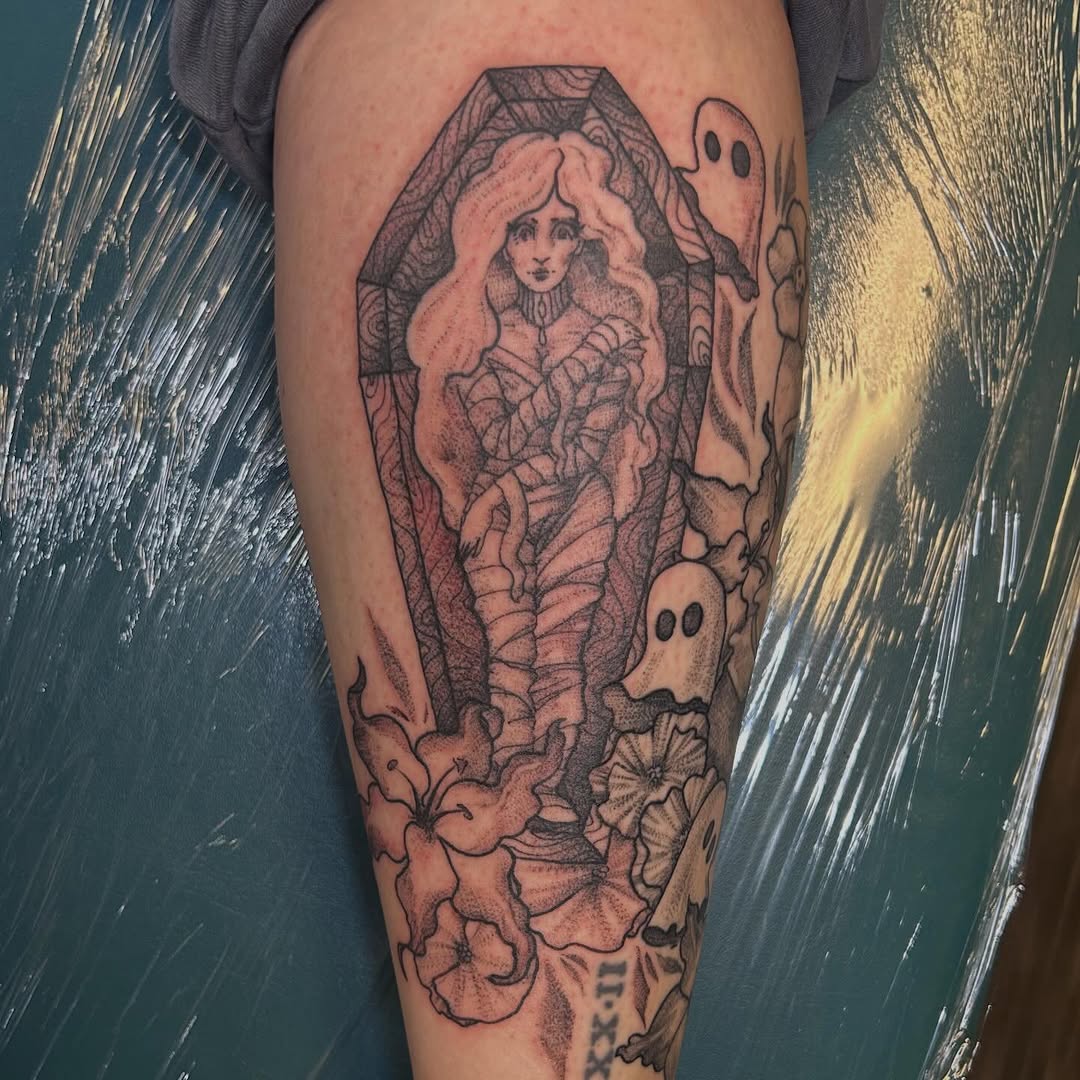 Tattoo by @izeatyerbrainz β black_and_grey, dotwork