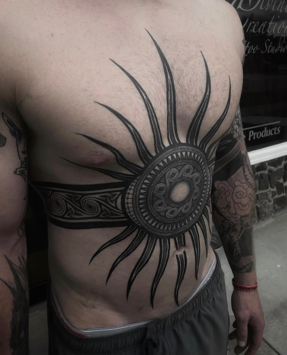 Tattoo by @sanctumsenunatattoo — black_and_grey, geometric