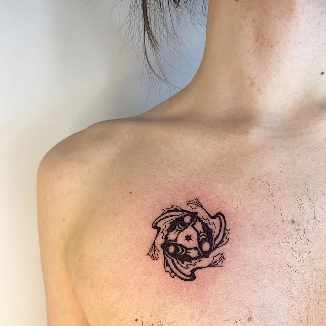 Pisces symbol cyber sigilism tattoo on the chest by thalia