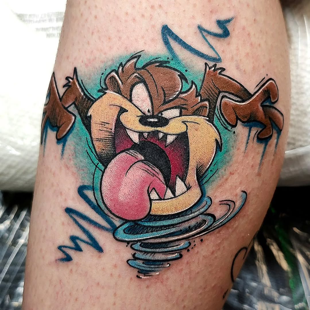 Tazmanian Devil new school tattoo on the forearm by Chris Wodarski
